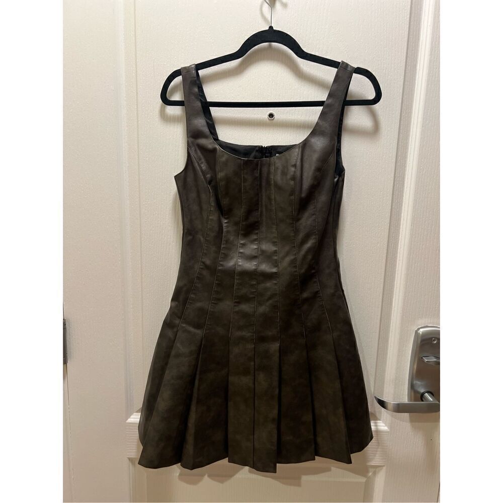EN SAISON Drew Faux Leather Minidress in Dark Brown Size S NWT$146 - Picture 7 of 11